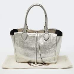 Pre Owned Michael Kors Metallic Silver Leather Large Miranda Tote