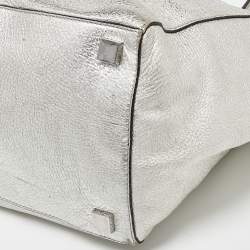 Pre Owned Michael Kors Metallic Silver Leather Large Miranda Tote