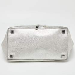 Pre Owned Michael Kors Metallic Silver Leather Large Miranda Tote