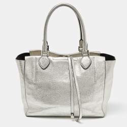 Pre Owned Michael Kors Metallic Silver Leather Large Miranda Tote
