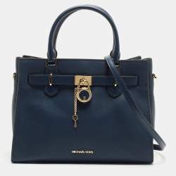 Pre Owned Michael Kors Blue Leather Medium Hamilton Tote