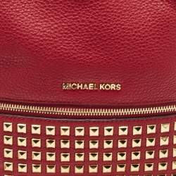 Pre Owned Michael Kors Red Leather Medium Studded Rhea Backpack
