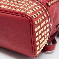 Pre Owned Michael Kors Red Leather Medium Studded Rhea Backpack