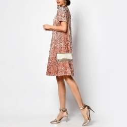 مملوكة مسبقًا Michael Kors Gold Leather Jet Set Travel Wallet On Chain