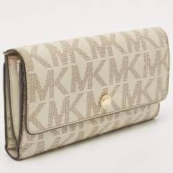 Michael Kors Off White Signature Coated Canvas Flap Continental Wallet