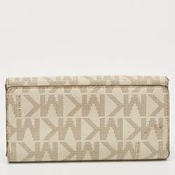Michael Kors Off White Signature Coated Canvas Flap Continental Wallet