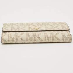 Michael Kors Off White Signature Coated Canvas Flap Continental Wallet