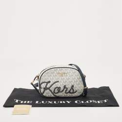 Pre Owned Michael Kors Blue/White Signature Coated Canvas and Leather Camera Bag