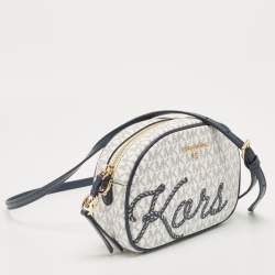 Pre Owned Michael Kors Blue/White Signature Coated Canvas and Leather Camera Bag