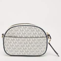 Pre Owned Michael Kors Blue/White Signature Coated Canvas and Leather Camera Bag