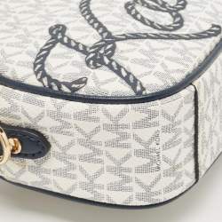 Pre Owned Michael Kors Blue/White Signature Coated Canvas and Leather Camera Bag