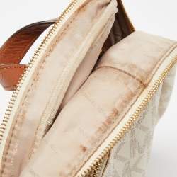 Michael Kors White/Tan Signature Coated Canvas and Leather Rhea Backpack