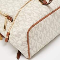 Michael Kors White/Tan Signature Coated Canvas and Leather Rhea Backpack