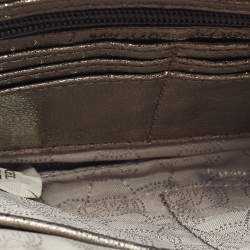Michael Kors Metallic Grey Leather Fallon Wristlet Clutch