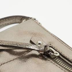 Michael Kors Metallic Grey Leather Fallon Wristlet Clutch