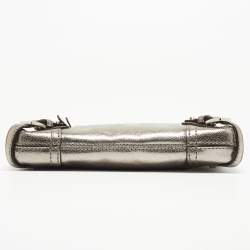 Michael Kors Metallic Grey Leather Fallon Wristlet Clutch