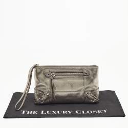 Michael Kors Metallic Grey Leather Fallon Wristlet Clutch