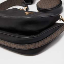 Pre Owned Michael Kors Black/Brown Coated Canvas and Nylon Gabardine Crossbody Bag