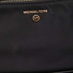 Pre Owned Michael Kors Black/Brown Coated Canvas and Nylon Gabardine Crossbody Bag