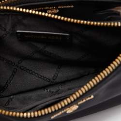 Pre Owned Michael Kors Black/Brown Coated Canvas and Nylon Gabardine Crossbody Bag