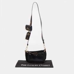 Pre Owned Michael Kors Black/Brown Coated Canvas and Nylon Gabardine Crossbody Bag