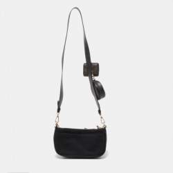 Pre Owned Michael Kors Black/Brown Coated Canvas and Nylon Gabardine Crossbody Bag