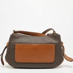 Pre Owned Michael Kors Brown Signature Coated Canvas and Leather Grand Logo Messenger Bag