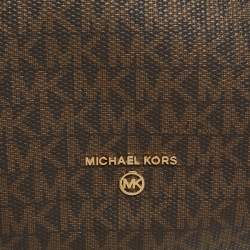 Pre Owned Michael Kors Brown Signature Coated Canvas and Leather Grand Logo Messenger Bag