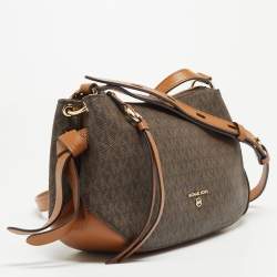 Pre Owned Michael Kors Brown Signature Coated Canvas and Leather Grand Logo Messenger Bag