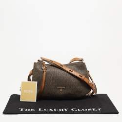 Pre Owned Michael Kors Brown Signature Coated Canvas and Leather Grand Logo Messenger Bag