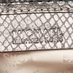Pre Owned Michael Kors Black Snakeskin Embossed Leather Buckle Pocket Hobo