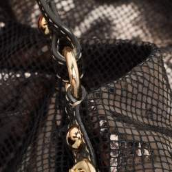 Pre Owned Michael Kors Black Snakeskin Embossed Leather Buckle Pocket Hobo
