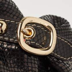 Pre Owned Michael Kors Black Snakeskin Embossed Leather Buckle Pocket Hobo