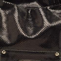 Pre Owned Michael Kors Black Snakeskin Embossed Leather Buckle Pocket Hobo