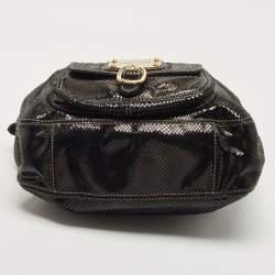 Pre Owned Michael Kors Black Snakeskin Embossed Leather Buckle Pocket Hobo