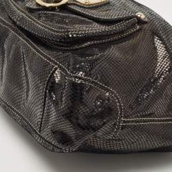 Pre Owned Michael Kors Black Snakeskin Embossed Leather Buckle Pocket Hobo