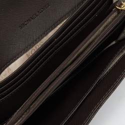 Pre Owned Michael Kors Beige/Brown Signature Coated Canvas Fulton Flap Continental Wallet