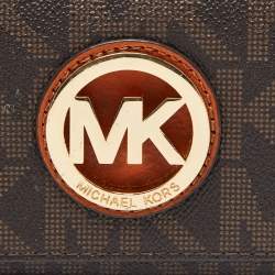 Pre Owned Michael Kors Beige/Brown Signature Coated Canvas Fulton Flap Continental Wallet