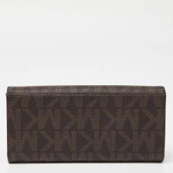 Pre Owned Michael Kors Beige/Brown Signature Coated Canvas Fulton Flap Continental Wallet