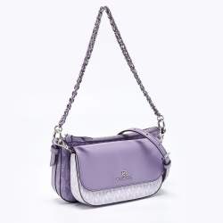 Pre Owned Michael Kors Lavender Signature Coated Canvas and Leather Jet Set Charm 4in1 Crossbody Bag