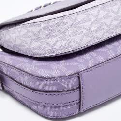 Pre Owned Michael Kors Lavender Signature Coated Canvas and Leather Jet Set Charm 4in1 Crossbody Bag