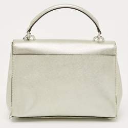 Pre Owned Michael Kors Silver Saffiano Leather Small Ava Top Handle Bag