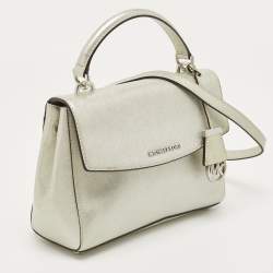 Pre Owned Michael Kors Silver Saffiano Leather Small Ava Top Handle Bag