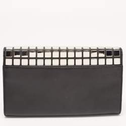 Pre Owned Michael Kors Black Leather Natalia Tile Studded Flap Clutch