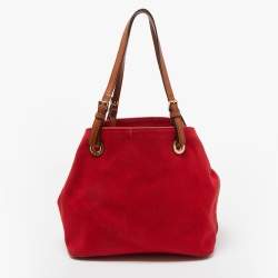 Michael Kors Red/Brown Canvas and Leather Large Raven Shoulder Bag