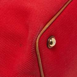 Michael Kors Red/Brown Canvas and Leather Large Raven Shoulder Bag