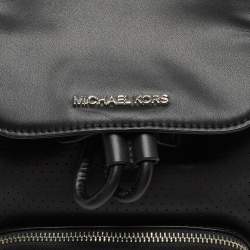 Pre Owned Michael Kors Black Perforated Leather Small Cargo Abbey Backpack