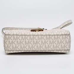 Pre Owned Michael Kors White/Pink Signature Coated Canvas And Leather Small Lita Crossbody Bag