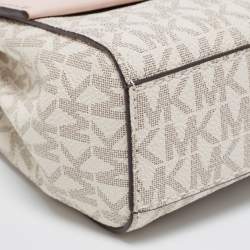 Pre Owned Michael Kors White/Pink Signature Coated Canvas And Leather Small Lita Crossbody Bag