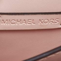 Pre Owned Michael Kors White/Pink Signature Coated Canvas And Leather Small Lita Crossbody Bag